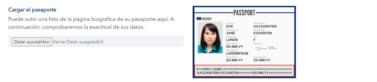 Cargar el pasaporte